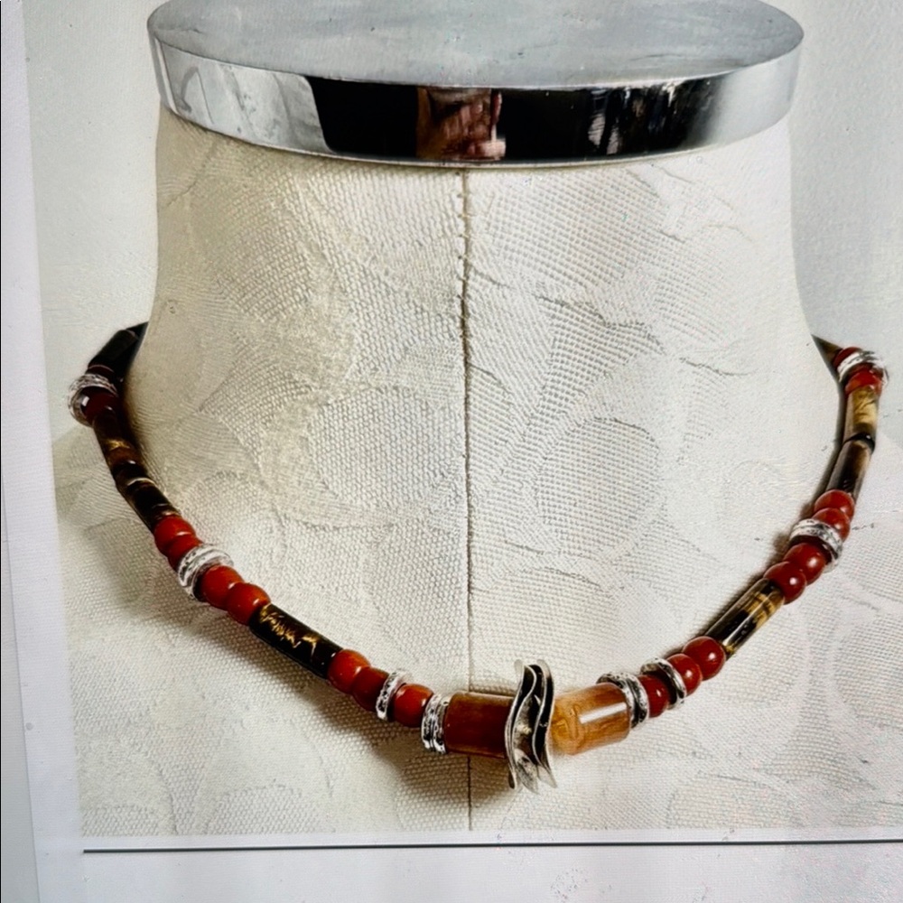 Free People Rust and Brown Beaded Necklace with Eclectic Design